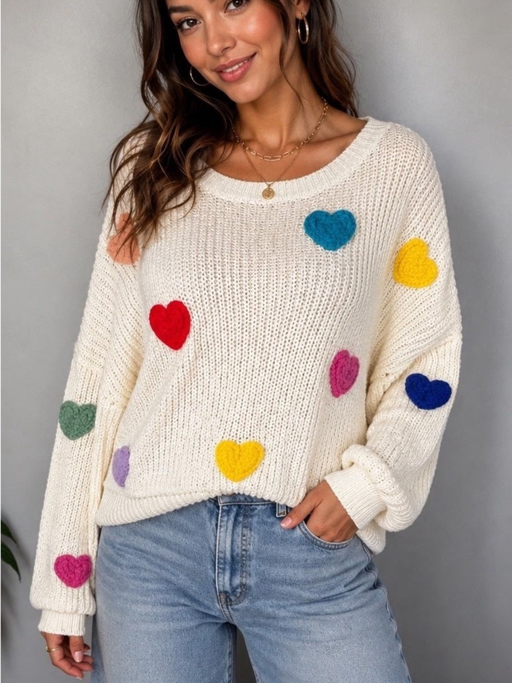Luna Ivy Sweaters/Luna Ivy Women's Embroidered Heart Sweater